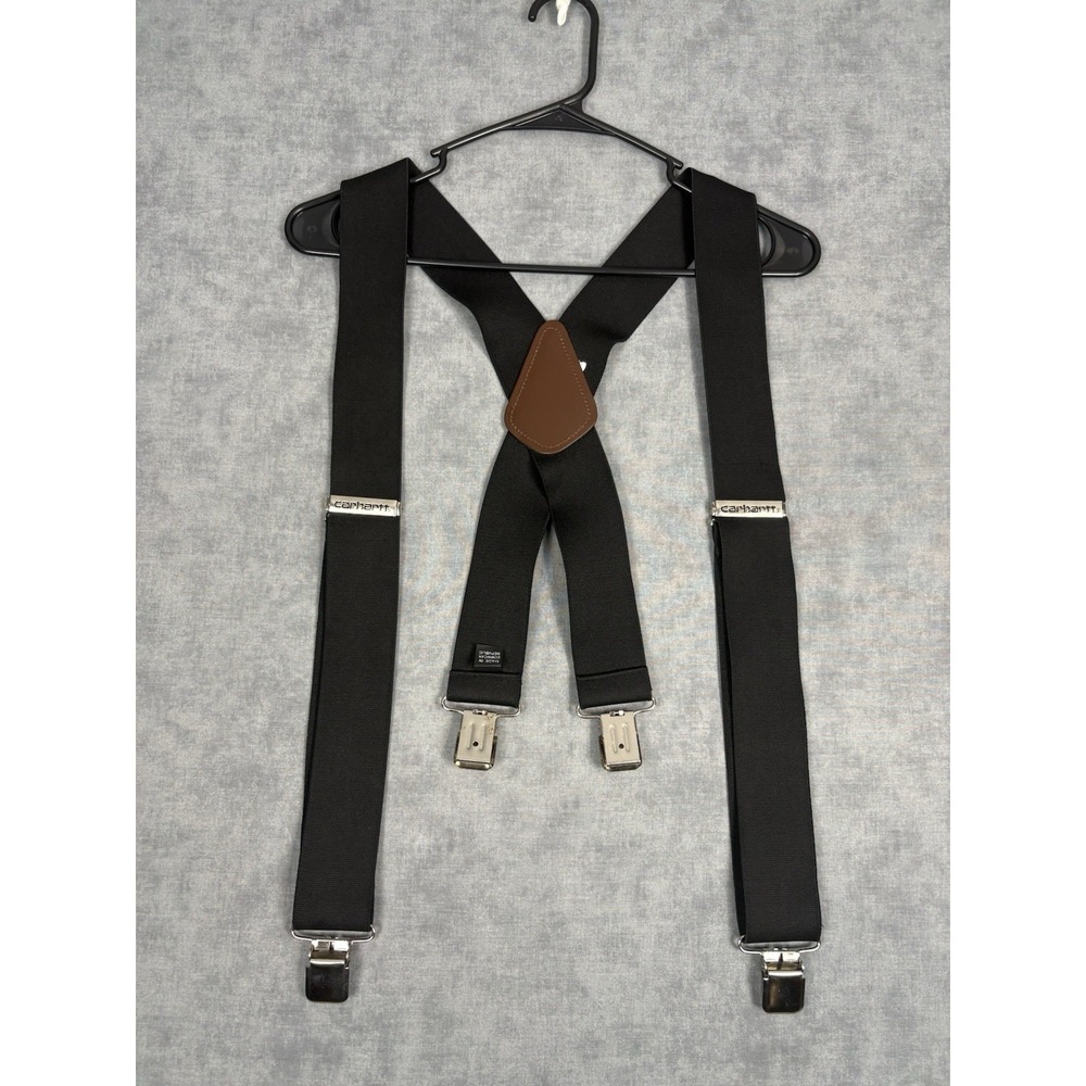 Carhartt Suspenders Mens Black Heavy Duty Clip On Adjustable Leather Workwear